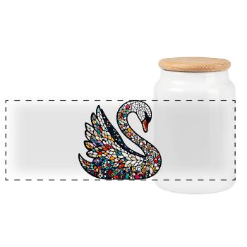 Swan - Panoramic Cookie Jar with Wooden Lid - white - Front