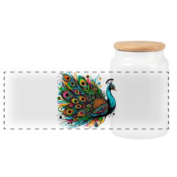 Peacock - Panoramic Cookie Jar with Wooden Lid - white - Front