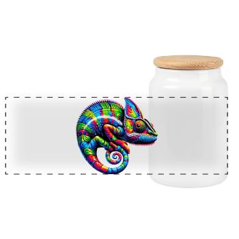 Chameleon - Panoramic Cookie Jar with Wooden Lid - white - Front