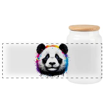 Panda - Panoramic Cookie Jar with Wooden Lid - white - Front