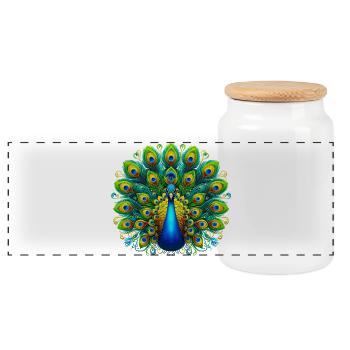Peacock - Panoramic Cookie Jar with Wooden Lid - white - Front