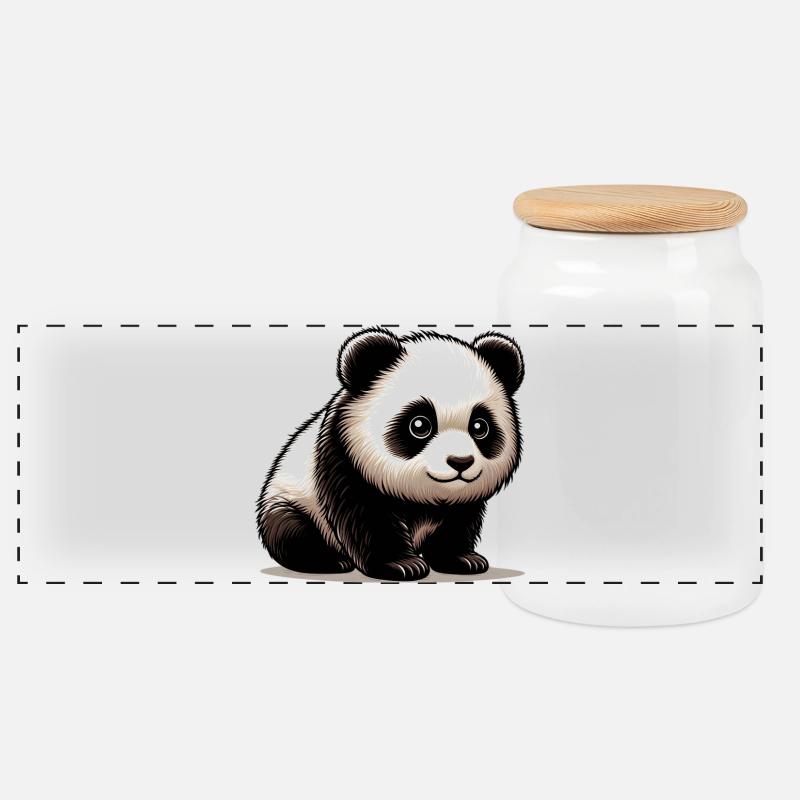 Panda - Panorama Keksdose mit Holzdeckel - Weiß
