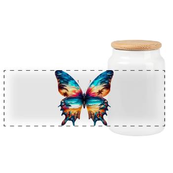 Schmetterling - Panorama Keksdose mit Holzdeckel - Weiß - Vorne