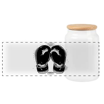 Boxhandschuhe Skizze - Panorama Keksdose mit Holzdeckel - Weiß - Vorne