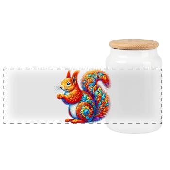 Squirrel - Panoramic Cookie Jar with Wooden Lid - white - Front