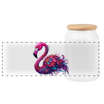 Flamingo - Panorama Keksdose mit Holzdeckel - Weiß - Vorne