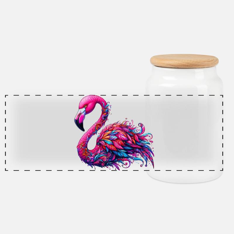 Flamingo - Panorama Keksdose mit Holzdeckel - Weiß