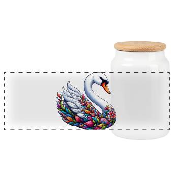 Swan - Panoramic Cookie Jar with Wooden Lid - white - Front