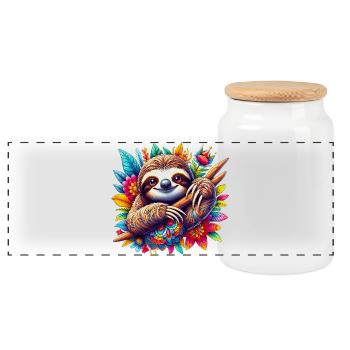 Sloth - Panoramic Cookie Jar with Wooden Lid - white - Front