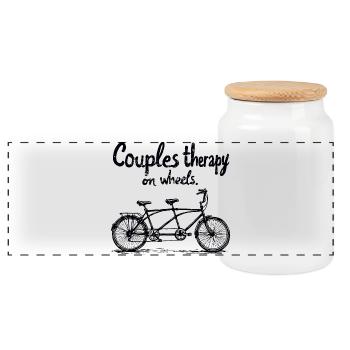 Thérapie par le vélo en tandem - Boîte à biscuits avec couvercle en bois - blanc - Devant