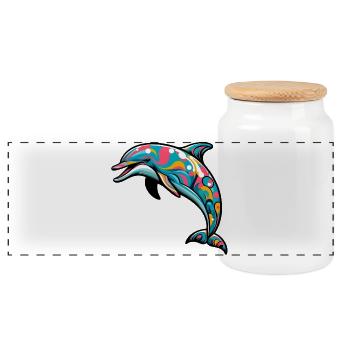 Delfin - Panorama Keksdose mit Holzdeckel - Weiß - Vorne