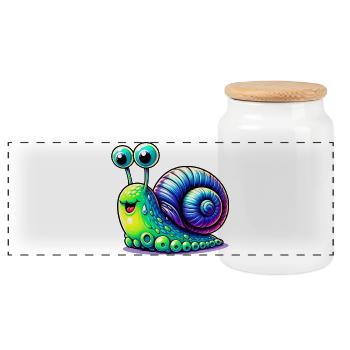 Snail - Panoramic Cookie Jar with Wooden Lid - white - Front
