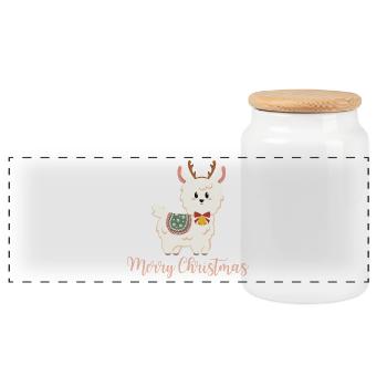 Alpaga pour Noël - Joyeux Noël - Boîte à biscuits avec couvercle en bois - blanc - Devant