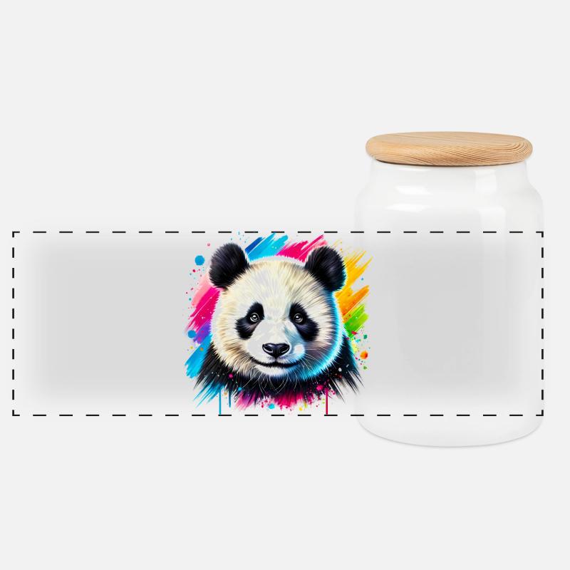 Panda - Panorama Keksdose mit Holzdeckel - Weiß