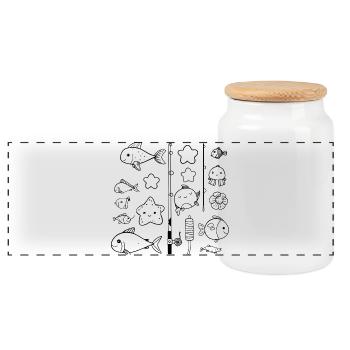 Style de bande dessinée de pêche - Boîte à biscuits avec couvercle en bois - blanc - Devant