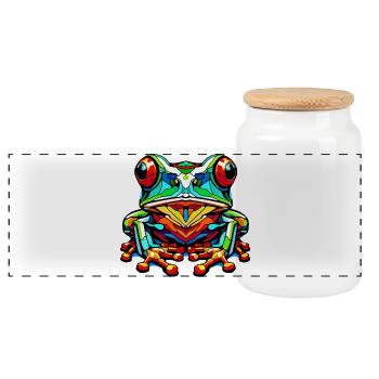 Frog - Panoramic Cookie Jar with Wooden Lid - white - Front