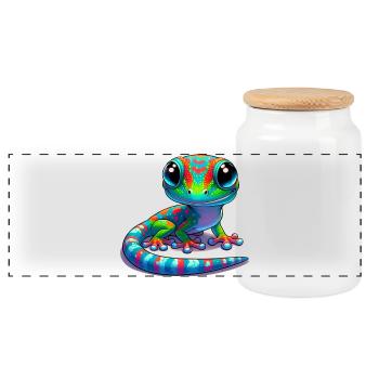 Gecko - Panoramic Cookie Jar with Wooden Lid - white - Front