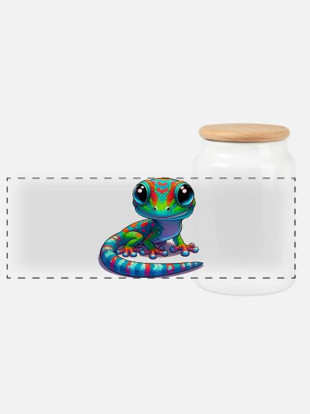 Gecko - Panorama Keksdose mit Holzdeckel - Weiß