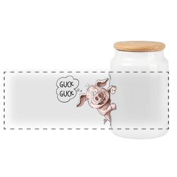 Guck Guck Schweinchen Schwein Wutz Wutzchen - Panorama Keksdose mit Holzdeckel - Weiß - Vorne