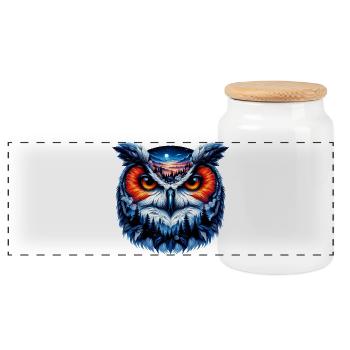 Owl - Panoramic Cookie Jar with Wooden Lid - white - Front
