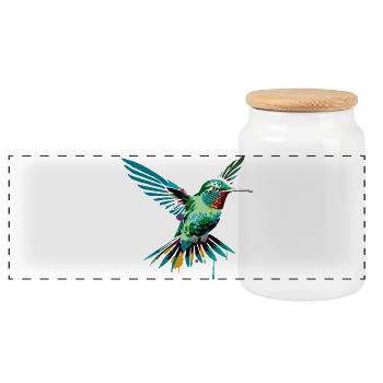 fascinating beauty of a hummingbird as a graffit - Panoramic Cookie Jar with Wooden Lid - white - Front