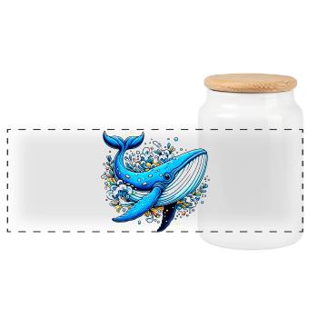 Whale - Panoramic Cookie Jar with Wooden Lid - white - Front