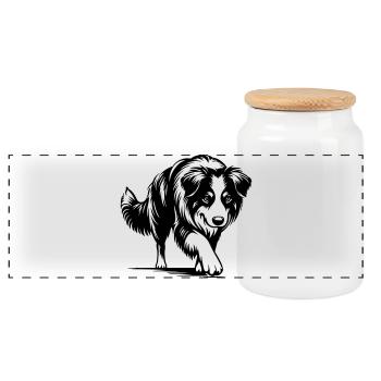 Australian Shepherd - Panoramic Cookie Jar with Wooden Lid - white - Front