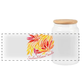 Soul Blossoms Joy - Sonja Ariel von Staden - Panoramic Cookie Jar with Wooden Lid - white - Front
