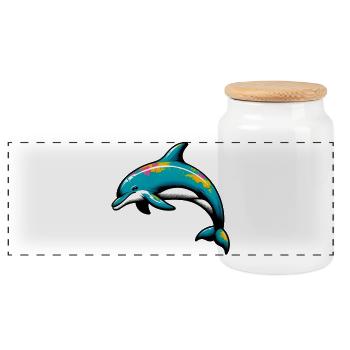Dolphin - Panoramic Cookie Jar with Wooden Lid - white - Front