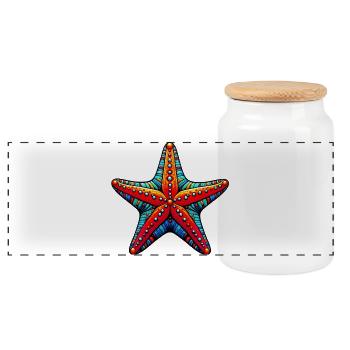 Starfish - Panoramic Cookie Jar with Wooden Lid - white - Front
