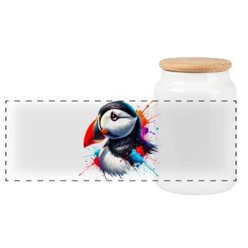 Puffin - Panoramic Cookie Jar with Wooden Lid - white - Front