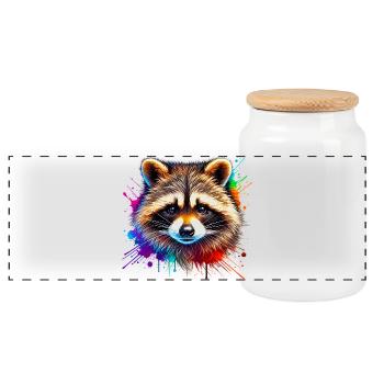 Raccoon - Panoramic Cookie Jar with Wooden Lid - white - Front