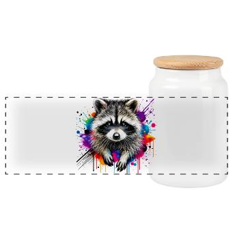 Raccoon - Panoramic Cookie Jar with Wooden Lid - white - Front