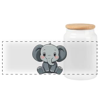 Éléphant mignon et heureux - Adorable dessin animé - Boîte à biscuits avec couvercle en bois - blanc - Devant