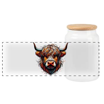 Vache écossaise des Highlands - Boîte à biscuits avec couvercle en bois - blanc - Devant