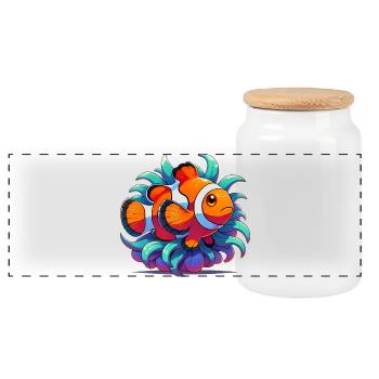 Clownfish - Panoramic Cookie Jar with Wooden Lid - white - Front