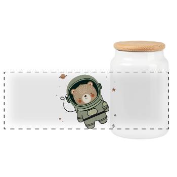 Süßer Astronauten-Bär im Weltraum - Panorama Keksdose mit Holzdeckel - Weiß - Vorne