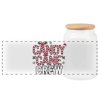 Festive Candy Cane Crew Christmas - Panoramic Cookie Jar with Wooden Lid - white - Front