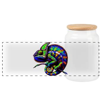 Chameleon - Panoramic Cookie Jar with Wooden Lid - white - Front