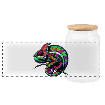 Chameleon - Panoramic Cookie Jar with Wooden Lid - white - Front