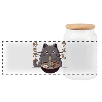 Mon chat vole mes ramen (Ramen Katze) - Boîte à biscuits avec couvercle en bois - blanc - Devant