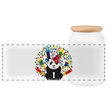 Geburtstags Panda mit Konfetti und Raketen. - Panorama Keksdose mit Holzdeckel - Weiß - Vorne