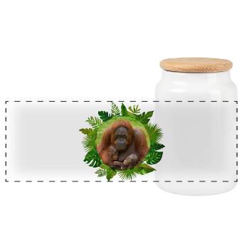 Orang-Utan-Familienbande - Panorama Keksdose mit Holzdeckel - Weiß - Vorne