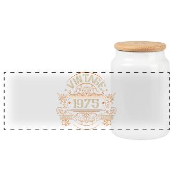 Geburtstag Vintage 1975 Limitierte Edition - Panorama Keksdose mit Holzdeckel - Weiß - Vorne