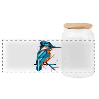 Geometric Kingfisher on a Branch – Modern Natural Art - Panoramic Cookie Jar with Wooden Lid - white - Front