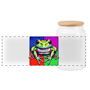 Frog - Panoramic Cookie Jar with Wooden Lid - white - Front