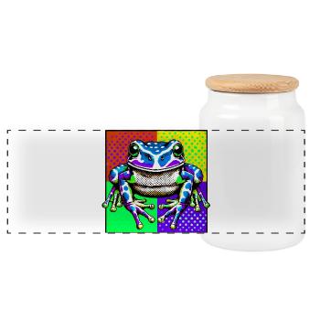 Frog - Panoramic Cookie Jar with Wooden Lid - white - Front