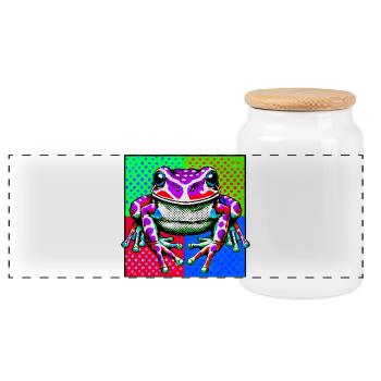 Frog - Panoramic Cookie Jar with Wooden Lid - white - Front