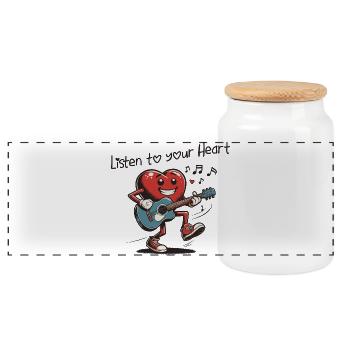 Listen to yourt heart - Panoramic Cookie Jar with Wooden Lid - white - Front