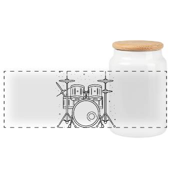 Drum Set Zeichnung - Panorama Keksdose mit Holzdeckel - Weiß - Vorne